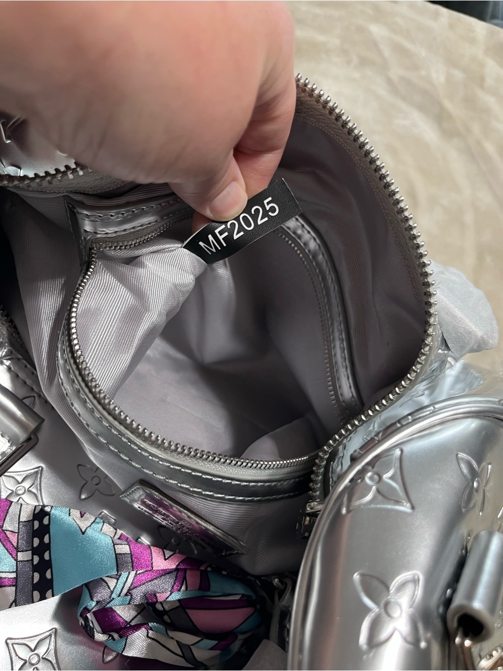Louis Vuitton Silver Monogram Speedy with Multicolor Scarf Accent - Picture 16 of 16